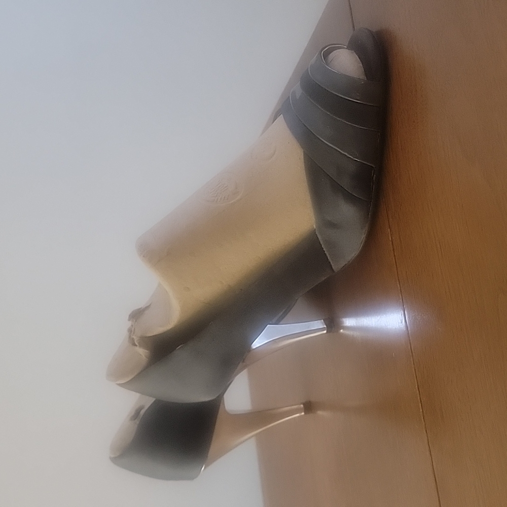 Gray with silver heel shoes